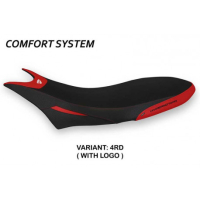 HOUSSE DE SELLE COMPATIBLE  DUCATI HYPERMOTARD 950 (19-22) MODÈLE ORLANDO 1 - Logo : AVEC LOGO, Couleur : NOIR, Type : CONFORT