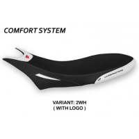HOUSSE DE SELLE COMPATIBLE  DUCATI HYPERMOTARD 950 (19-22) MODÈLE ORLANDO 1 - Logo : AVEC LOGO, Couleur : BLANC, Type : CONFORT