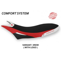 HOUSSE DE SELLE COMPATIBLE  DUCATI HYPERMOTARD 950 (19-22) MODÈLE ORLANDO SPECIA - Logo : AVEC LOGO, Couleur : BLANC ROUGE, Type : CONFORT 