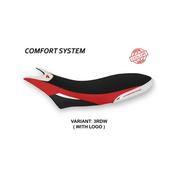 HOUSSE DE SELLE COMPATIBLE  DUCATI HYPERMOTARD 950 (19-22) MODÈLE ORLANDO SPECIA - Type : CONFORT, Logo : AVEC LOGO, Couleur : BLANC ROUGE