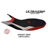 HOUSSE DE SELLE COMPATIBLE DUCATI HYPERMOTARD 821/939 (13-18) MODÈLE MEGARA SPEC - Logo : AVEC LOGO, Couleur : BLANC ROUGE, Type : ULTRAGRIP 