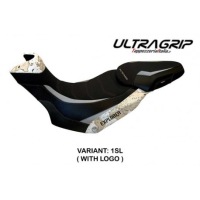 HOUSSE DE SELLE COMPATIBLE  DUCATI MULTISTRADA 1200/1260 ENDURO (16-21) MODÈLE L - Logo : AVEC LOGO, Couleur : ARGENT, Type : ULTRAGRIP