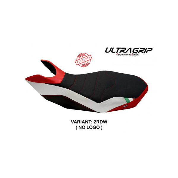 HOUSSE DE SELLE COMPATIBLE DUCATI HYPERMOTARD 796/1100/1100 EVO (07-12) MODÈLE R - Logo : AVEC LOGO, Type : ULTRAGRIP, Couleur : BLANC ROUGE
