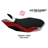 HOUSSE DE SELLE COMPATIBLE DUCATI HYPERMOTARD 796/1100/1100 EVO (07-12) MODÈLE R - Logo : AVEC LOGO, Couleur : BLANC ROUGE, Type : ULTRAGRIP
