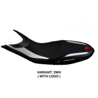 HOUSSE DE SELLE COMPATIBLE DUCATI HYPERMOTARD 821/939 (13-18) MODÈLE SCICLI 1 - Logo : AVEC LOGO, Couleur : BLANC, Type : STANDARD