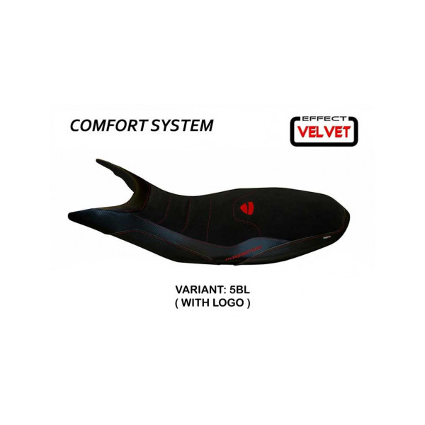 HOUSSE DE SELLE COMPATIBLE DUCATI HYPERMOTARD 821/939 (13-18) MODÈLE VARNA 1 VEL - Logo : AVEC LOGO, Couleur : NOIR, Type : CONFORT