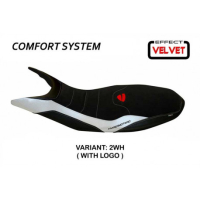 HOUSSE DE SELLE COMPATIBLE DUCATI HYPERMOTARD 821/939 (13-18) MODÈLE VARNA 1 VEL - Logo : AVEC LOGO, Couleur : BLANC, Type : CONFORT