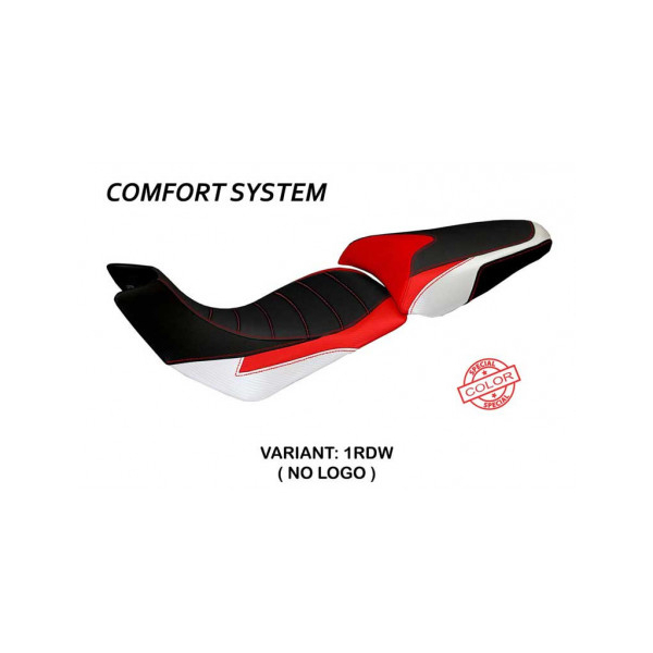 HOUSSE DE SELLE COMPATIBLE  DUCATI MULTISTRADA 1200 (12-14) MODÈLE TRINACRIA SPE - Logo : AVEC LOGO, Couleur : BLANC ROUGE, Type : CONFORT