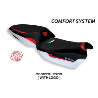 HOUSSE DE SELLE COMPATIBLE  DUCATI MULTISTRADA V4 (21-22) MODÈLE GALMI SPECIAL C - Type : CONFORT, Logo : AVEC LOGO, Couleur : BLANC ROUGE 