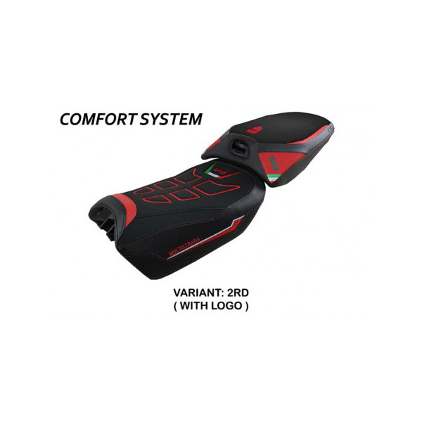 HOUSSE DE SELLE COMPATIBLE  DUCATI MULTISTRADA V4 (2022) MODÈLE MEKNES - Logo : AVEC LOGO, Couleur : ROUGE, Type : CONFORT