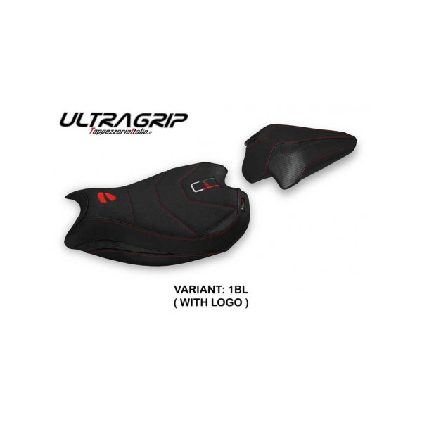 HOUSSE DE SELLE COMPATIBLE  DUCATI PANIGALE V2 (20-22) MODÈLE GALATI - Couleur : ROUGE, Logo : AVEC LOGO, Type : ULTRAGRIP