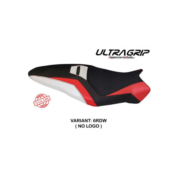 HOUSSE DE SELLE COMPATIBLE  DUCATI MONSTER 1200 R (16-19) MODÈLE TOLEDO SPECIAL - Logo : AVEC LOGO, Couleur : BLANC ROUGE, Type : ULTRAGRIP