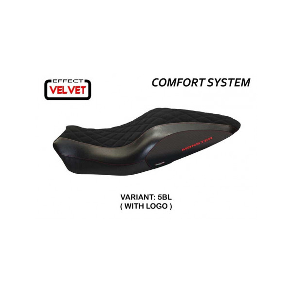 HOUSSE DE SELLE COMPATIBLE  DUCATI MONSTER 821/1200 (14-16) MODÈLE ANDORRA VELVE - Logo : AVEC LOGO, Couleur : NOIR, Type : CONFORT