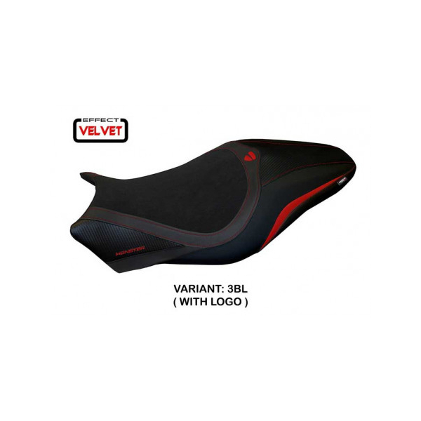 HOUSSE DE SELLE COMPATIBLE DUCATI MONSTER 797 (17-20) MODÈLE ALZIRA VELVET - Logo : AVEC LOGO, Couleur : NOIR, Type : STANDARD