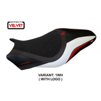 HOUSSE DE SELLE COMPATIBLE DUCATI MONSTER 821/1200 (17-20) MODÈLE VALENCIA EN VE - Logo : AVEC LOGO, Couleur : BLANC, Type : STANDARD