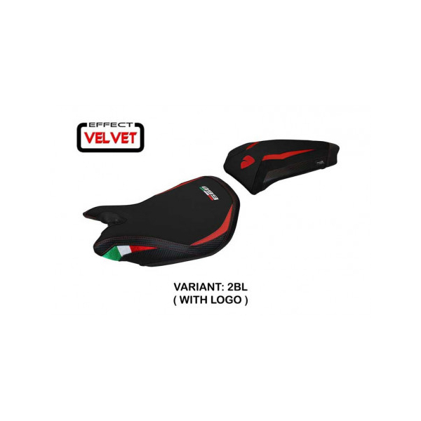 HOUSSE DE SELLE COMPATIBLE  DUCATI PANIGALE 899 (13-15) MODÈLE PARIS VELVET - Logo : AVEC LOGO, Couleur : NOIR, Type : STANDARD