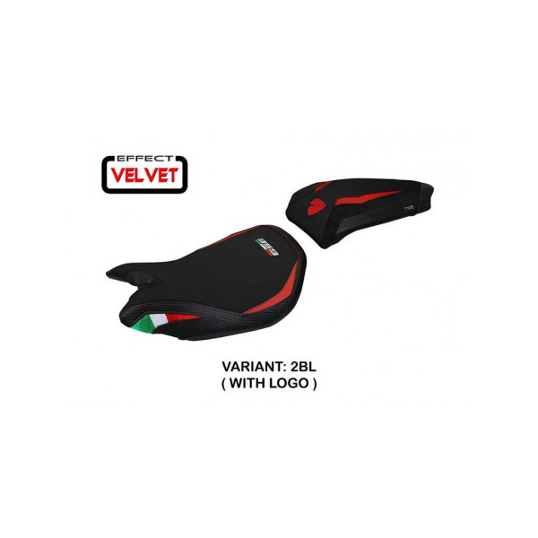 HOUSSE DE SELLE COMPATIBLE  DUCATI PANIGALE 959 (16-18) MODÈLE PARIS VELVET - Logo : AVEC LOGO, Couleur : NOIR, Type : STANDARD