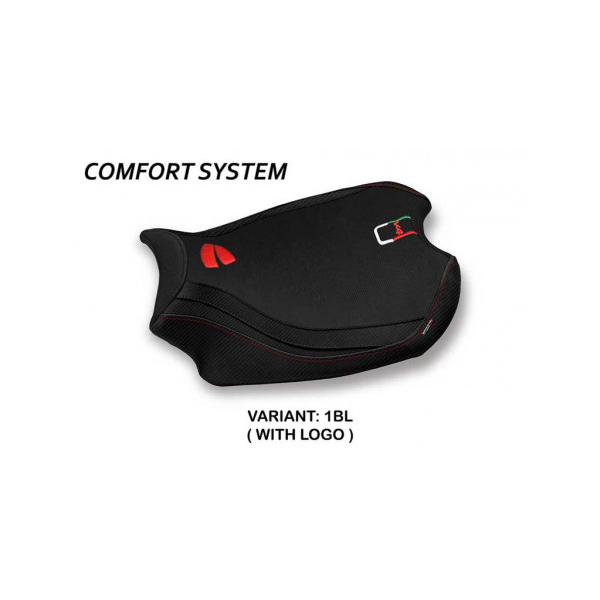HOUSSE DE SELLE COMPATIBLE  DUCATI PANIGALE V4 (18-22) MODÈLE GLINKA - Logo : AVEC LOGO, Couleur : ROUGE BLANC, Type : CONFORT