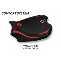 HOUSSE DE SELLE COMPATIBLE  DUCATI PANIGALE V4 (18-22) MODÈLE GLINKA - Type : CONFORT, Logo : AVEC LOGO, Couleur : ROUGE BLANC