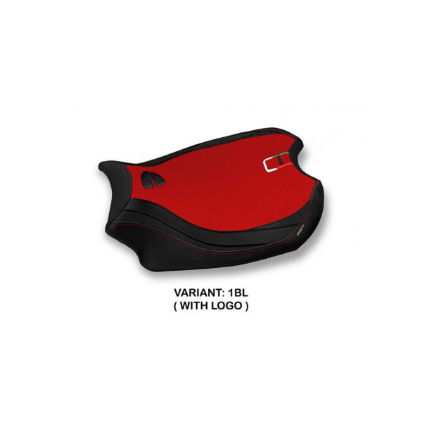 HOUSSE DE SELLE COMPATIBLE  DUCATI PANIGALE V4 (18-22) MODÈLE KERMAN - Logo : AVEC LOGO, Couleur : BLANC, Type : STANDARD