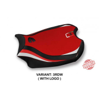 HOUSSE DE SELLE COMPATIBLE  DUCATI PANIGALE V4 (18-22) MODÈLE KERMAN - Logo : AVEC LOGO, Couleur : BLANC, Type : STANDARD