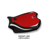 HOUSSE DE SELLE COMPATIBLE  DUCATI PANIGALE V4 (18-22) MODÈLE KERMAN - Logo : AVEC LOGO, Couleur : BLANC, Type : STANDARD