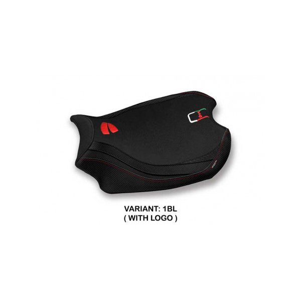 HOUSSE DE SELLE COMPATIBLE  DUCATI PANIGALE V4 (18-22) MODÈLE MAHILEU - Logo : AVEC LOGO, Couleur : NOIR, Type : STANDARD