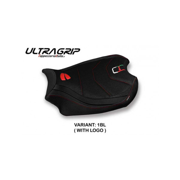 HOUSSE DE SELLE COMPATIBLE  DUCATI PANIGALE V4 (18-22) MODÈLE SMILA - Logo : AVEC LOGO, Couleur : NOIR, Type : ULTRAGRIP