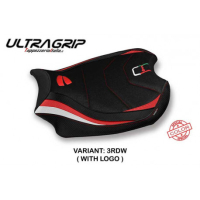 HOUSSE DE SELLE COMPATIBLE  DUCATI PANIGALE V4 (18-22) MODÈLE SMILA - Logo : AVEC LOGO, Couleur : BLANC, Type : ULTRAGRIP