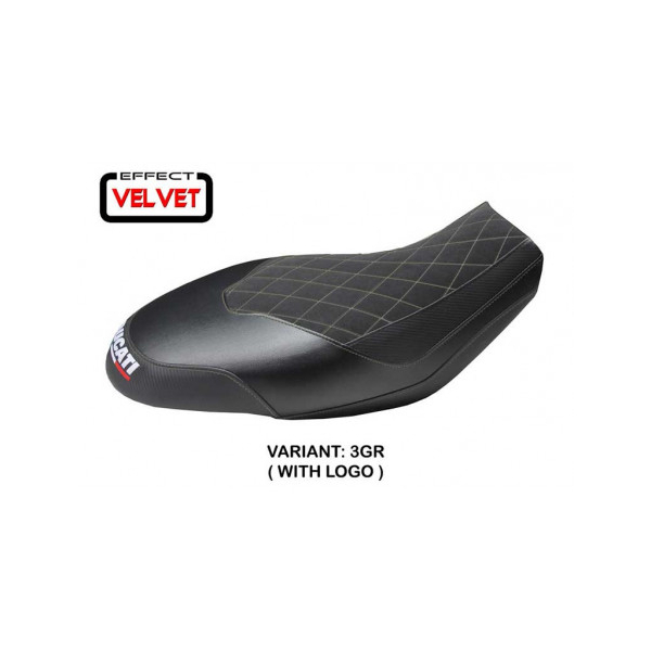 HOUSSE DE SELLE COMPATIBLE  DUCATI SCRAMBLER 400/800/1100 (15-22) MODÈLE ISCHIA - Logo : AVEC LOGO, Couleur : GRIS GRIS, Type : STANDARD