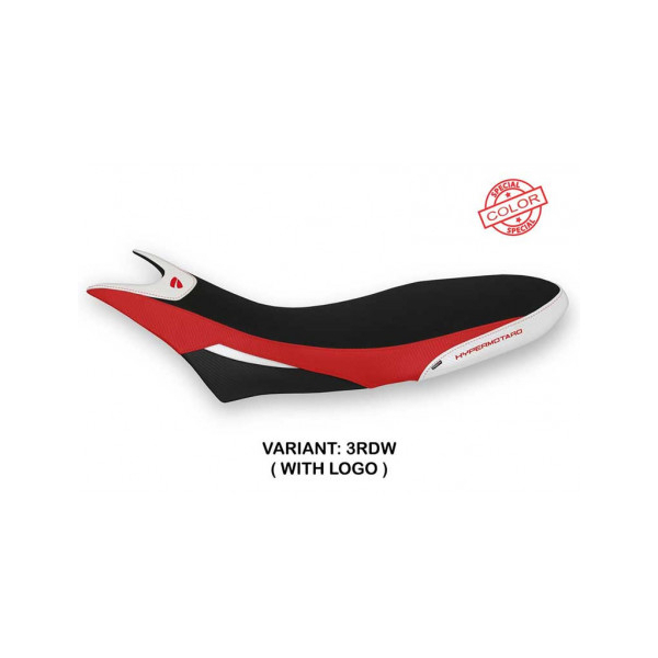 HOUSSE DE SELLE COMPATIBLE  DUCATI HYPERMOTARD 950 (19-22) MODÈLE CUBA SPECIAL C - Logo : AVEC LOGO, Couleur : ROUGE BLANC, Type : STANDARD