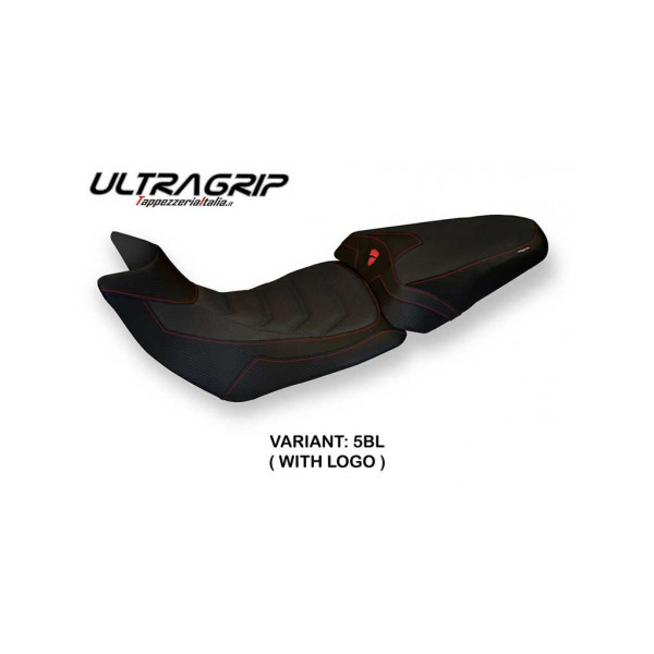 HOUSSE DE SELLE COMPATIBLE DUCATI MULTISTRADA 1200/1260 (15-20) MODÈLE BOBBIO 2 - Logo : AVEC LOGO, Couleur : NOIR, Type : ULTRAGRIP
