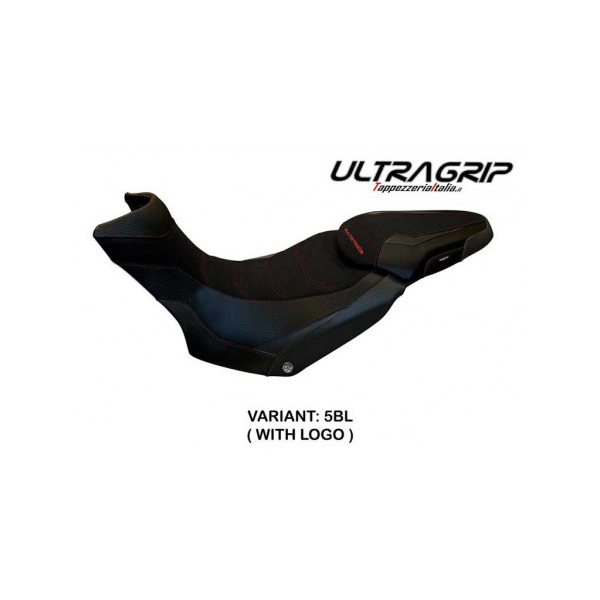 HOUSSE DE SELLE COMPATIBLE  DUCATI MULTISTRADA 1200/1260 ENDURO (16-21) MODÈLE L - Logo : AVEC LOGO, Couleur : ARGENT, Type : ULTRAGRIP