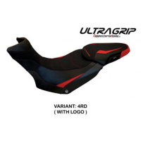 HOUSSE DE SELLE COMPATIBLE  DUCATI MULTISTRADA 1200/1260 ENDURO (16-21) MODÈLE L - Logo : AVEC LOGO, Couleur : ARGENT, Type : ULTRAGRIP