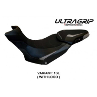 HOUSSE DE SELLE COMPATIBLE  DUCATI MULTISTRADA 1200/1260 ENDURO (16-21) MODÈLE L - Logo : AVEC LOGO, Couleur : ARGENT, Type : ULTRAGRIP