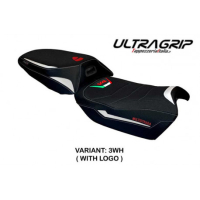 HOUSSE DE SELLE COMPATIBLE  DUCATI MULTISTRADA V4 (21-22) MODÈLE ADELAIDE - Couleur : BLANC, Logo : AVEC LOGO, Type : ULTRAGRIP