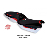 HOUSSE DE SELLE COMPATIBLE  DUCATI MULTISTRADA V4 (21-22) MODÈLE EUCLA SPECIAL C - Logo : AVEC LOGO, Couleur : BLANC ROUGE, Type : ULTRAGRIP 