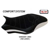 HOUSSE DE SELLE COMPATIBLE DUCATI MONSTER 797 (17-20) MODÈLE OVADA 1 VELVET - Logo : AVEC LOGO, Couleur : BLANC, Type : CONFORT