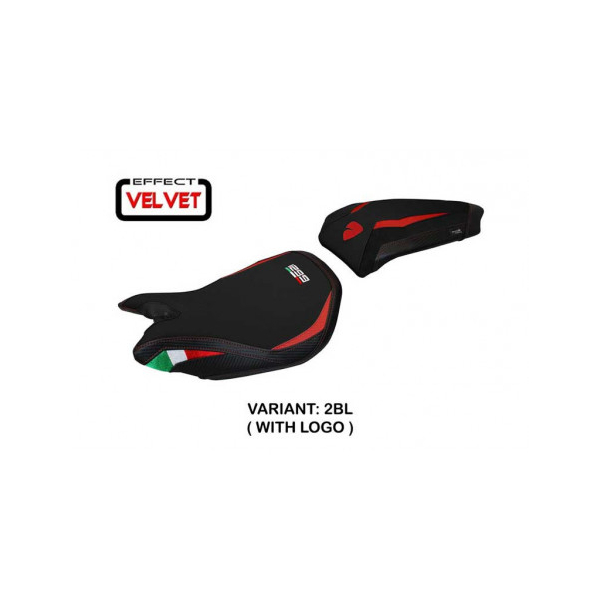 HOUSSE DE SELLE COMPATIBLE  DUCATI PANIGALE 1299 (15-18) MODÈLE PARIS VELVET - Logo : AVEC LOGO, Couleur : NOIR, Type : STANDARD