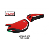 HOUSSE DE SELLE COMPATIBLE  DUCATI PANIGALE 1299 (15-18) MODÈLE PARIS VELVET - Logo : AVEC LOGO, Couleur : BLANC, Type : STANDARD