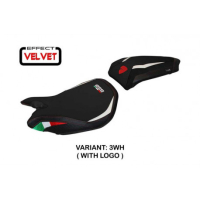 HOUSSE DE SELLE COMPATIBLE  DUCATI PANIGALE 1299 (15-18) MODÈLE PARIS VELVET - Logo : AVEC LOGO, Couleur : BLANC, Type : STANDARD