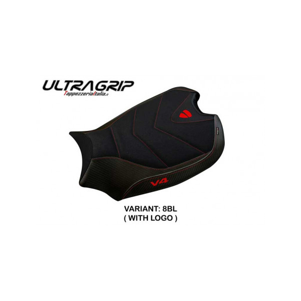 HOUSSE DE SELLE COMPATIBLE  DUCATI PANIGALE V4 (18-22) MODÈLE WANAKA 1 - Logo : AVEC LOGO, Couleur : ROUGE, Type : ULTRAGRIP