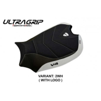 HOUSSE DE SELLE COMPATIBLE  DUCATI PANIGALE V4 (18-22) MODÈLE WANAKA 1 - Couleur : BLANC, Logo : AVEC LOGO, Type : ULTRAGRIP