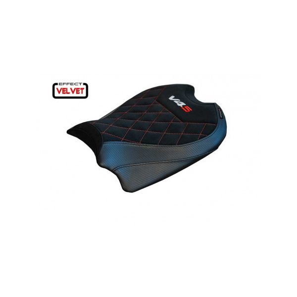 HOUSSE DE SELLE COMPATIBLE DUCATI PANIGALE V4 (18-22) MODÈLE HARBIN VELVET STAND - Logo : AVEC LOGO, Couleur : NOIR, Type : STANDARD