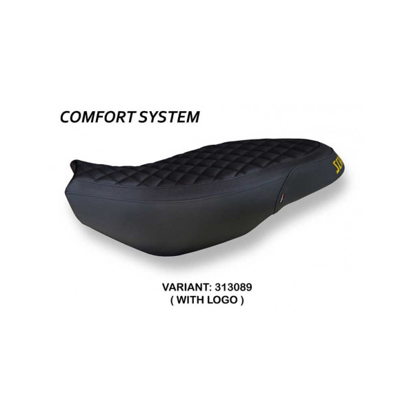 HOUSSE DE SELLE COMPATIBLE  DUCATI SCRAMBLER 400/800/1100 (15-22) MODÈLE VINTAGE - Logo : AVEC LOGO, Couleur : NOIR, Type : CONFORT