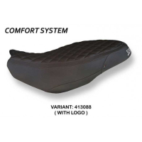HOUSSE DE SELLE COMPATIBLE  DUCATI SCRAMBLER 400/800/1100 (15-22) MODÈLE VINTAGE - Logo : AVEC LOGO, Couleur : NOIR, Type : CONFORT