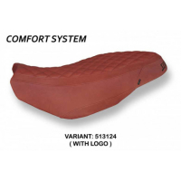 HOUSSE DE SELLE COMPATIBLE  DUCATI SCRAMBLER 400/800/1100 (15-22) MODÈLE VINTAGE - Type : CONFORT, Logo : AVEC LOGO, Couleur : MARRON FONCE