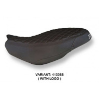 HOUSSE DE SELLE COMPATIBLE  DUCATI SCRAMBLER 400/800/1100 (15-22) MODÈLE VINTAGE - Type : CONFORT, Logo : AVEC LOGO, Couleur : MARRON