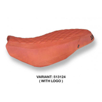 HOUSSE DE SELLE COMPATIBLE  DUCATI SCRAMBLER 400/800/1100 (15-22) MODÈLE VINTAGE - Type : CONFORT, Logo : AVEC LOGO, Couleur : CHAMEAU