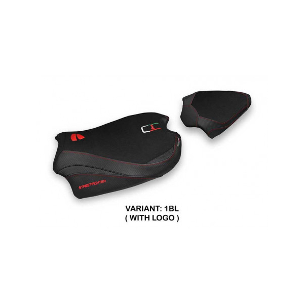 HOUSSE DE SELLE COMPATIBLE DUCATI STREETFIGHTER V4 (20-22) MODÈLE SUMEN - Logo : AVEC LOGO, Couleur : NOIR, Type : STANDARD